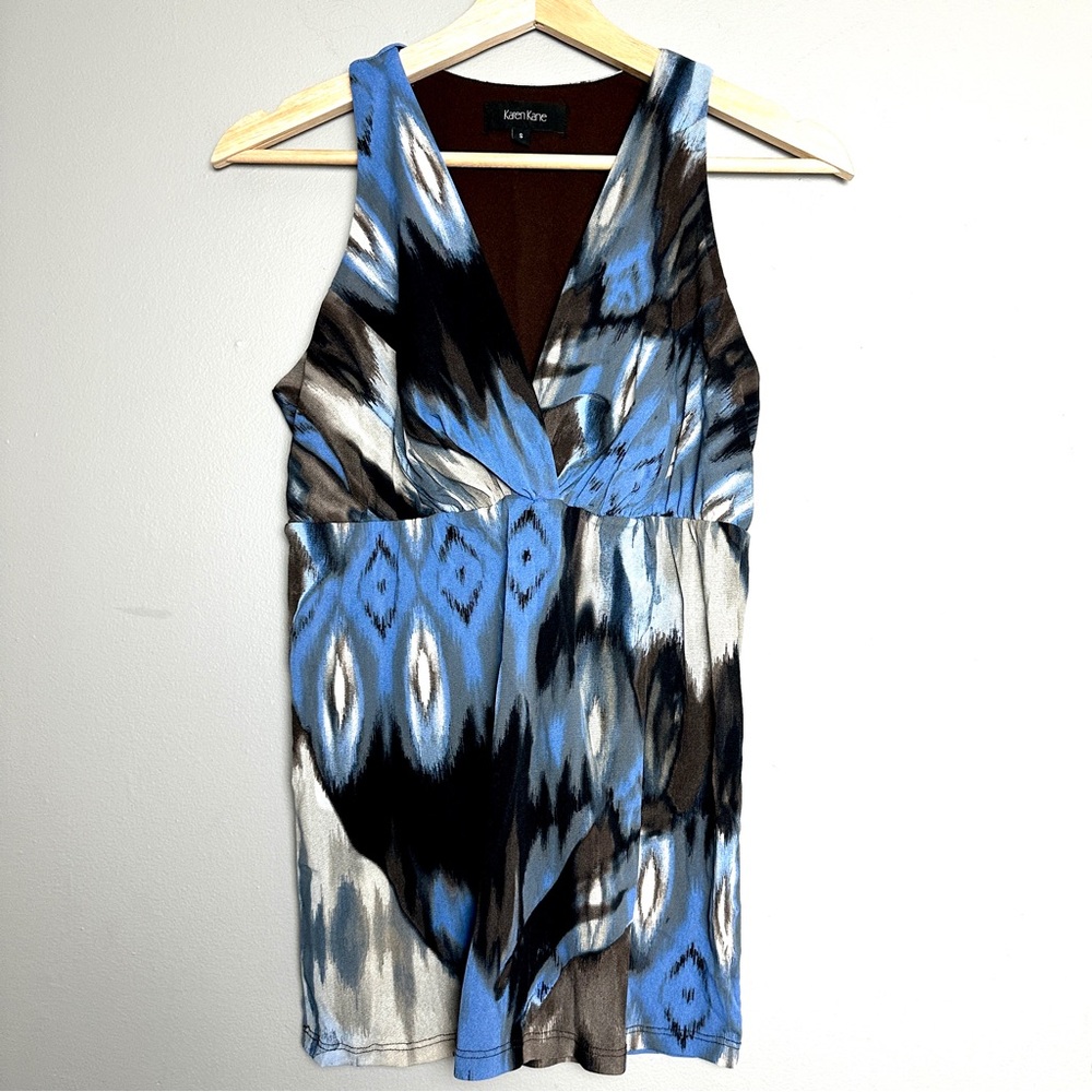 Karen Kane Sleeveless Blue, Brown and Black Blouse Tank Top Size Small